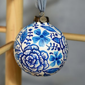 Blue & White Delft Hand Painted Ceramic Christmas Ornament/ Bauble