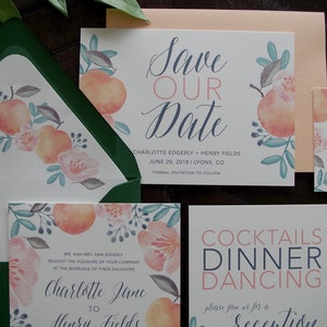 Charlotte Peach Colorful Painted Wedding Invitation Suite Print at Home image 6