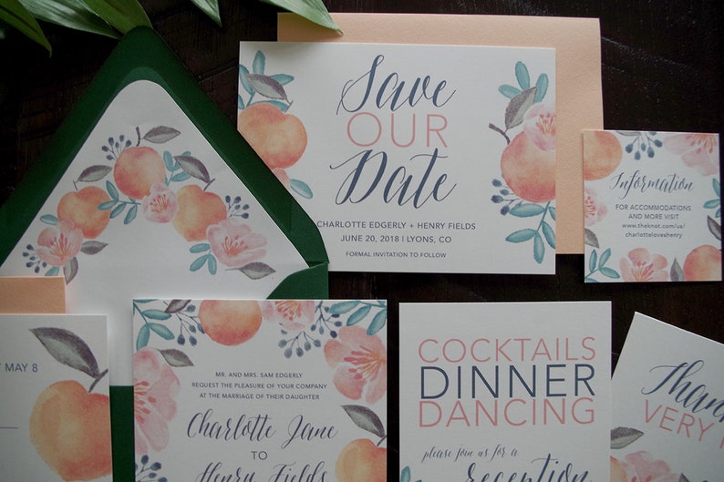 Charlotte Peach Colorful Painted Wedding Invitation Suite Print at Home image 6