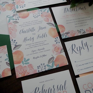 Charlotte Peach Colorful Painted Wedding Invitation Suite Print at Home image 5
