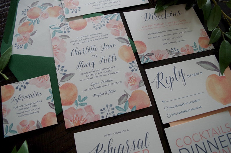 Charlotte Peach Colorful Painted Wedding Invitation Suite Print at Home image 5