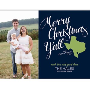 Merry Christmas Y'all Texas Outline Houston, Austin, Dallas, San Antonio Family Photo Holiday Card Printable image 3