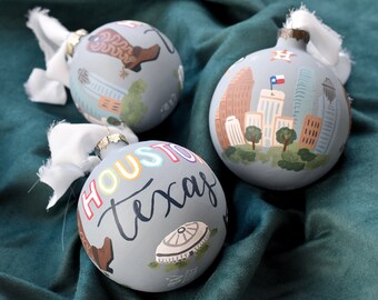 Houston, Texas Hand Painted Ceramic Christmas Ornament/ Bauble