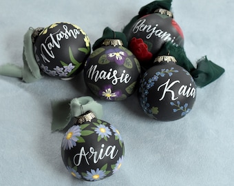 Birth Month Flowers - Personalized Painted Ceramic Christmas Ornament/ Bauble