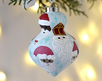 Santa Faces Hand Painted Ceramic Christmas Ornament/ Bauble