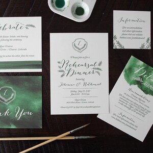 Emerald Green Watercolor Wash Wedding Invitation Suite Print at Home image 4