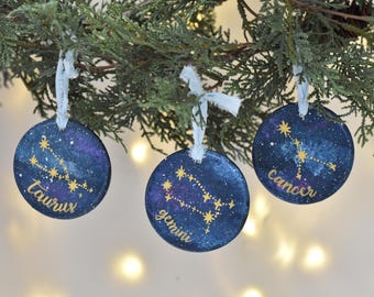 Galaxy Astrological Sign Constellations - Ceramic Christmas Ornament - Hand Painted