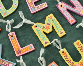 Handmade Folk Initial Gift Tag/ Stocking Letter/ Christmas Ornaments