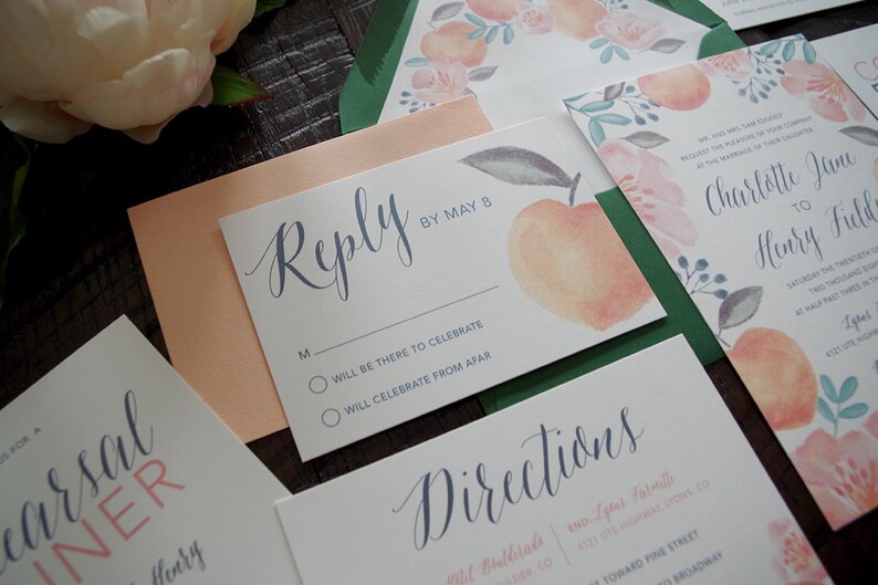 Charlotte Peach Colorful Painted Wedding Invitation Suite Print at Home image 3