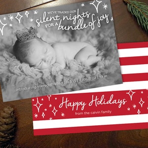 Silent Nights Bundle of Joy - Annonce de naissance de bébé Carte de Noël