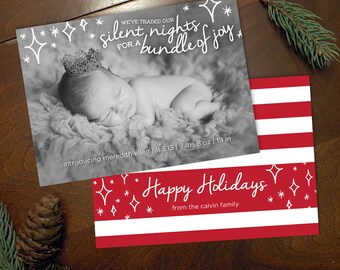 Silent Nights Bundle of Joy - Baby Birth Announcement Christmas Holiday Card