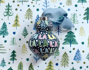 Hand Painted Ceramic Christmas Ornament - Fa La La La Trees Bright & Fun