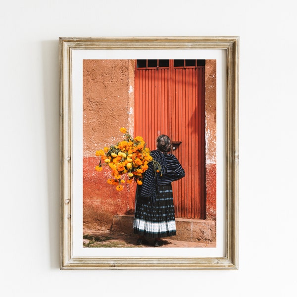 Estampado de flor de cempasúchil: Fotografía de arte popular mexicano