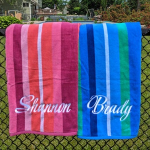 Personalized Embroidered Beach Towels , FREE SHIPPING, Kids Beach Towel with Name, Custom Striped Pool Towels, Monogram Beach Towel