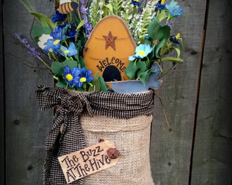 Honey Bee Craft Pattern #K217 Beehive Burlap Bag and Sheep Tea Light Primitive Spring Timer Candle Light