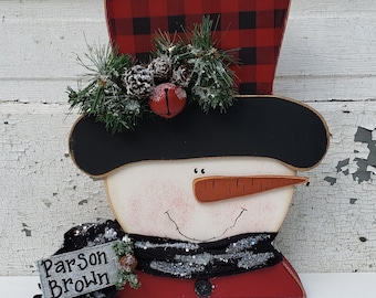Buffalo Check Snowman Christmas Wood Craft Pattern Parson Brown
