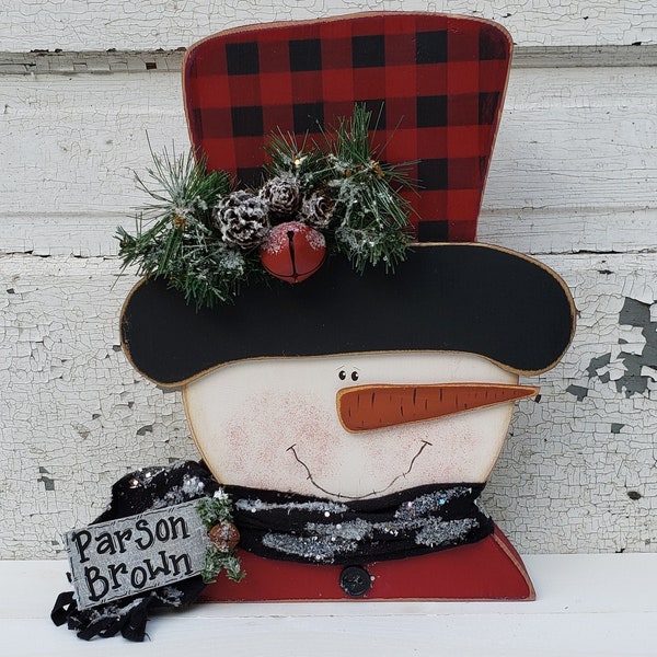 Buffalo Check Snowman Christmas Wood Craft Pattern Parson Brown