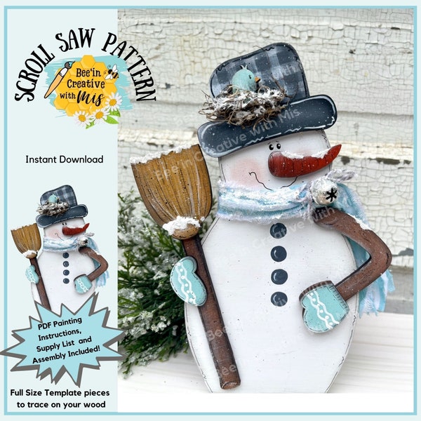 Winter Snowman with Bird Christmas PDF Digital Download Scroll Band Saw Wood Pattern