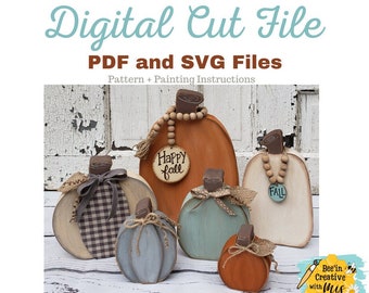 K268 Chunky Wood Pumpkins Fall Craft Template Pattern PDF and SVG Digital Cut File E-PATTERN Fall Farmhouse Beads