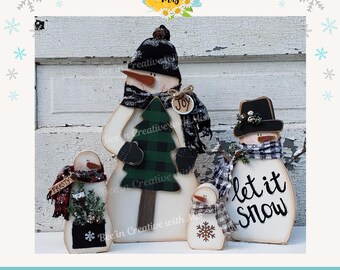 Christmas Winter Wood Snowman Craft PATTERN Snowmen set of 4 PDF SVG Digital file Laser