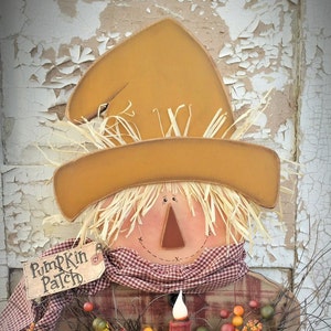 Fall Scarecrow Wood Box Craft PATTERN Floral Arrangement with Candle