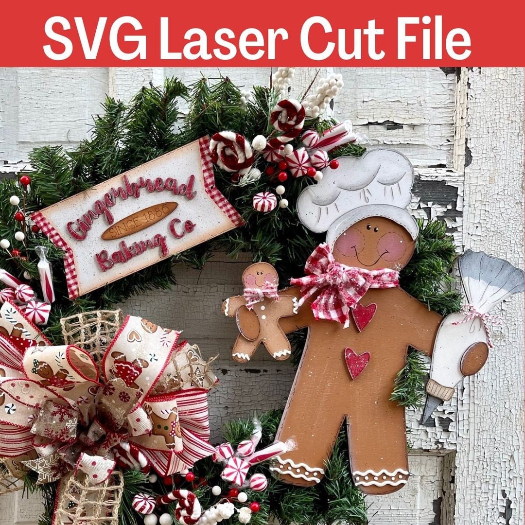 Christmas Baking Gingerbread Man Wreath Door Hanger SVG - Etsy