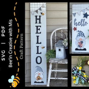 K295 Gnome Porch Board SVG & PDF Wood PATTERN Interchangeable Pieces Sign Board or Wreath