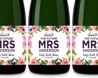 Bridal Shower Mini Champagne Labels, Bachelorette Party Mini Wine Label, Bridal Shower Decor, Cheers to the Future Mrs Bridal Shower Favor