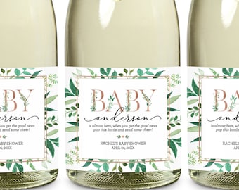 Baby Shower Mini Champagne Bottle Labels, Baby Shower Favor, About to Pop Shower Decor, Pop When You Hear the News Baby Mini Wine Labels