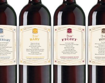 Marriage Milestone Wine Labels, Bridal Shower Wine Basket, Married Wine labels, Engagement Gift, Gifts for the Bride, Wedding Wine Poems
