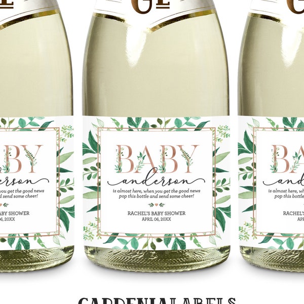 Baby Shower Mini Champagne Bottle Labels, Baby Shower Favor, About to Pop Shower Decor, Pop When You Hear the News Baby Mini Wine Labels