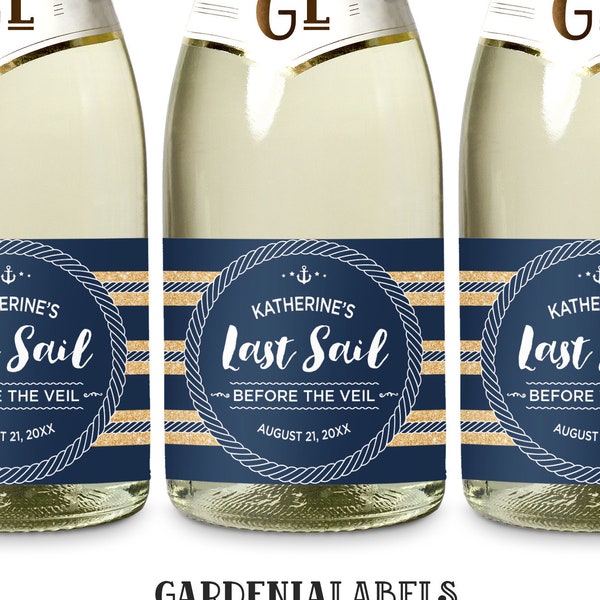 Last Sail Before the Veil Mini Champagne Label, Nautical Bachelorette Party Favor, Nautical Bachelorette Decor, Last Sail Mini Wine Labels