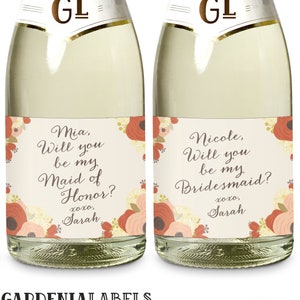 Mini Champagne Bottle Labels for Matron of Honor and Bridesmaids - Will You Be My Maid of Honor & Will You Be My Bridesmaid Mini Wine Labels
