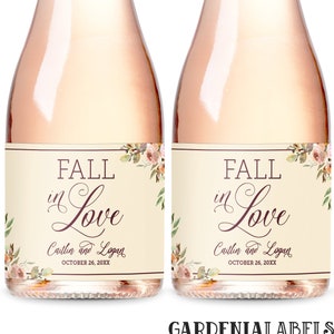 Fall In Love Mini Champagne Labels, Engagement Party Favors, Fall Bridal Shower Favors, Wedding Favor, Engagement Gift, Mini wine labels
