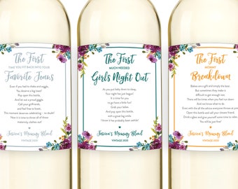 New Mom Gift Wine Labels (Set of 4), Mommy's First Milestone Wine Basket, Mommy Meltdown Baby Shower Gift, Baby Milestones Mother's Day Gift