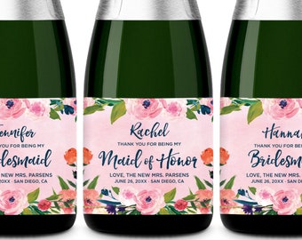 Mini Champagne Bottle Labels for Bridesmaid or Maid of Honor, Bridesmaid Thank You Gift, Bridesmaid Mini Wine Label, Bridesmaid Box Item