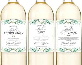 Milestone Wine Labels, Wedding Milestone Wine Labels, Bridal Shower Gift, Greenery Wedding Wine Labels, Marriage Milestone Wine Poems