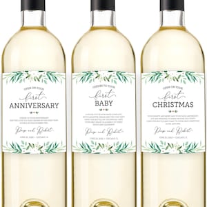 Milestone Wine Labels, Wedding Milestone Wine Labels, Bridal Shower Gift, Greenery Wedding Wine Labels, Marriage Milestone Wine Poems