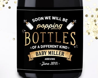 Pregnancy Announcement Wine Label, Popping Bottles of a different kind Baby Reveal, Baby Announcement Card, Pregnancy Announcement to Friend