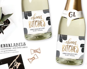 Cheers Bitches Mini Champagne Labels, Bachelorette Party Favors, Cheers Bitches Mini Wine Label, Birthday Party Favors, Bachelorette Decor