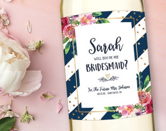 Bridesmaid Wine Label, Will you be my Bridesmaid Champagne Proposal Gift, Maid of Honor Ask Card, Wedding Wine, Bridesmaid Wine Bottle Label