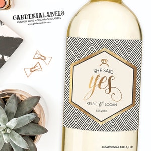 SHE SAID YES Engagement Wine Label, Engagement Gift, Bridal Shower Champagne Label, Engagement Champagne, Bachelorette, Bridal Shower Gift