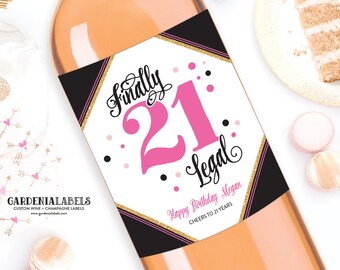 FINALLY LEGAL Wine Labels, 21st Birthday Decor, 21 and Legal, 21st Birthday Champagne Labels, 21st Birthday Gift, Finally 21 Birthday Wine