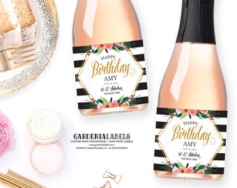 Birthday Mini Champagne Labels, Birthday Party Favor, Happy Birthday Mini Wine Labels, 21st 30th 40th 50th Birthday, Birthday Party Decor