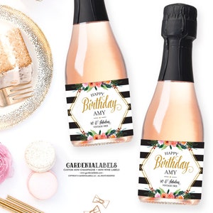 Birthday Mini Champagne Labels, Birthday Party Favor, Happy Birthday Mini Wine Labels, 21st 30th 40th 50th Birthday, Birthday Party Decor