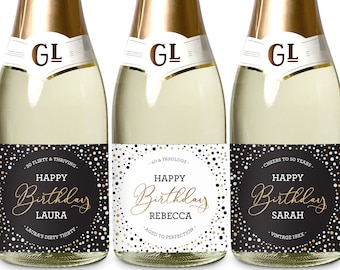 Birthday Mini Champagne Labels, Dirty Thirty Party Favor, 21st 30th 40th 50th 60th Milestone Birthday Gift, 40th Birthday Mini Wine Labels