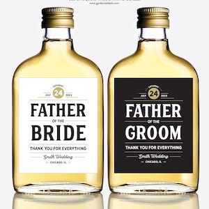 Father of the Bride Whiskey Label, Father of the Groom Liquor Label, In-Law Wedding Gift, Wedding Thank You to Parents Gift Whiskey Label