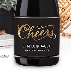 Engagement Champagne Label, Wedding Wine Label, Cheers Champagne Label, Bridal Shower Champagne Label, Engagement Gift, Anniversary Wine
