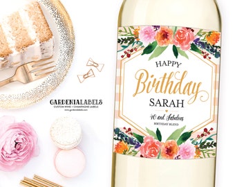 Custom Happy Birthday Wine Label, 40 and Fabulous Birthday, 21st 30th 50th 60th Milestone Birthday Gift, Dirty Thirty Birthday Party Decor