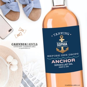 Nautical Bachelorette Party Champagne Labels, Tanking the Bride Wine Labels, Last Sail Before the Veil Bachelorette Party Decorations